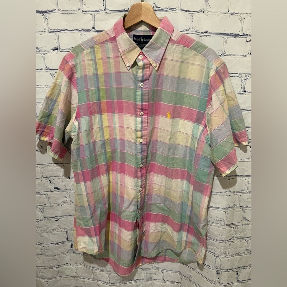 Ralph Lauren Polo Multicolor Plaid Summer Prep Button Down Cotton Shirt XL